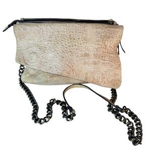 Maxon Collection Italy Cream Alligator Embossed Asymmetric Flap Crossbody Bag